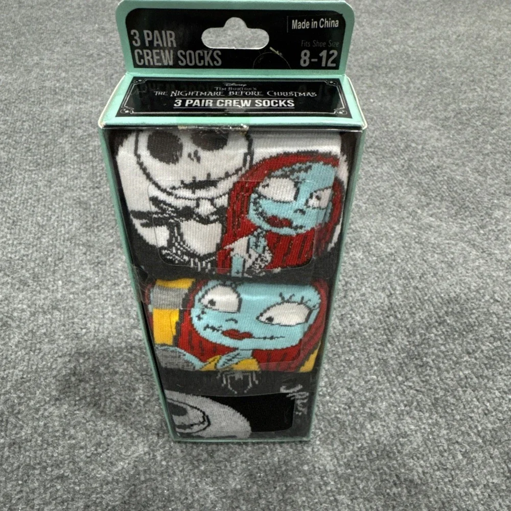 The Nightmare Before Christmas 3 pair crew Socks Mens Shoe Size 8 -12 Tim Burton